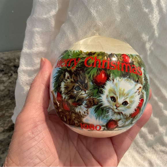 Vintage Kittens 1980 Satin Ball Christmas Ornament - Picture 2 of 8